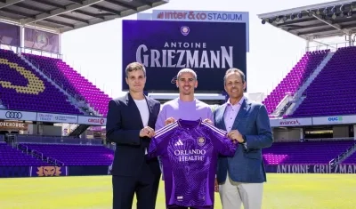 Antoine Griezmann en su presentación como nuevo fichaje del Orlando City.