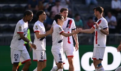 La celebración de los jugadores del PSG.