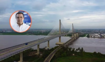 Panorámica del antiguo y nuevo puente Pumarejo. Héctor Carbonell, director Ejecutivo de CCI Norte (círculo)