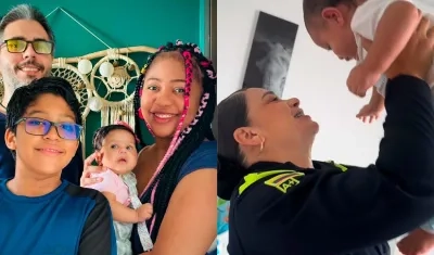 Alejandra Otero junto a su hijo y Febe Merab en compañía de su familia. 