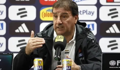 Néstor Lorenzo, técnico de la Selección Colombia, en rueda de prensa este jueves.