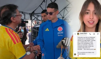 Gustavo Petro, James Rodríguez y Antonella Petro.