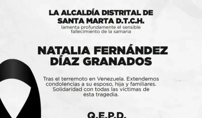 Post de la Alcaldía de Santa Marta sobre Natalia Fernández