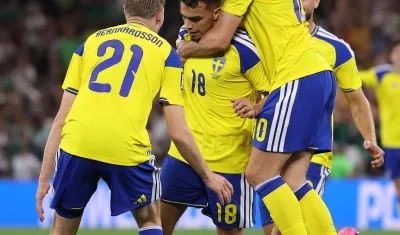 La celebración de los jugadores de Suecia.