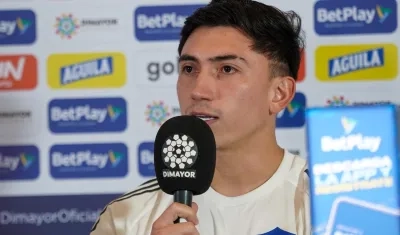 Fabián Ángel en la rueda de prensa previa a la final como capitán de Junior.