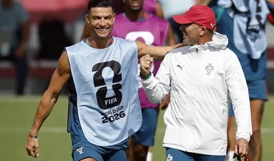 Cristiano Ronaldo y Roberto Martínez, entrenador de Portugal.