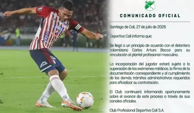 El jugador Carlos Bacca y el Comunicado de Prensa del Deportivo Cali