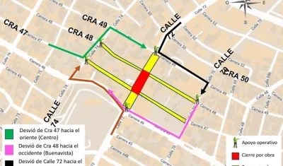 Imagen del mapa que muestra la zona de cierre.