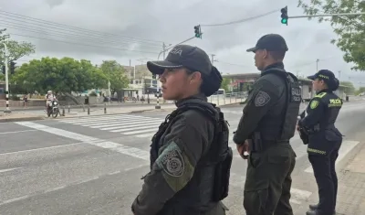 La Policía este sábado en las calles de Barranquilla. 