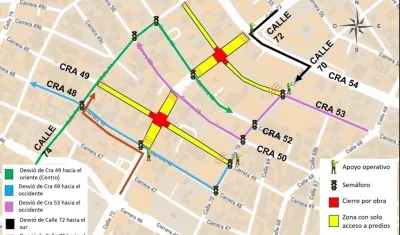 Indicaciones de movilidad en la calle 72. 