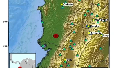 Epicentro del temblor de este lunes en el departamento del Chocó. 