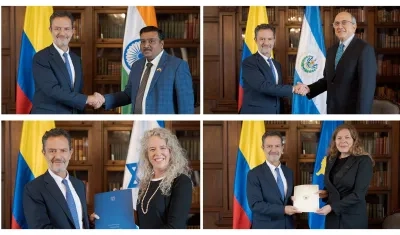El Canciller con los embajadores de India, El Salvador, Israel y Kosovo