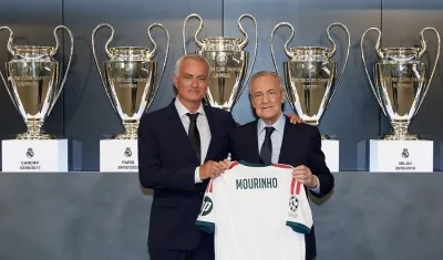 El portugués José Mourinho y Florentino Pérez, presidente del Real Madrid.
