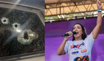 Las balas que impactaron el vehículo y la excandidata Naylea Barros.