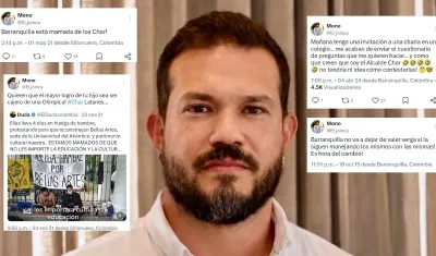 Jhonny Insignares, el recién designado Secretario de Cultura de Barranquilla, y algunos de sus trinos.