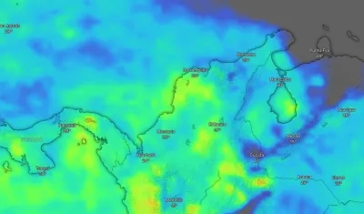Colores azul y amarillo se refiere al mayor acumulado de lluvias para este fin de semana en la Región Caribe. 
