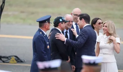 El Alcalde de Barranquilla, Alex Char; el Gobernador del Atlántico, Eduardo Verano, y el secretario de Estado de Estados Unidos, Marco Rubio.