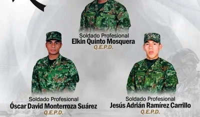 Los tres soldados muertos este lunes en el departamento del Meta. 