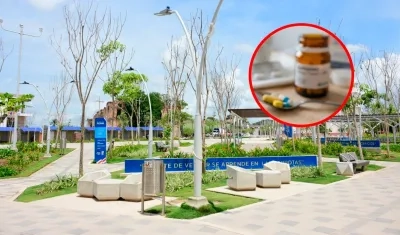 Plaza de Soledad e imagen de medicamento.