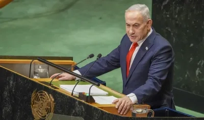 El primer ministro de Israel, Benjamín Netanyahu, durante su intervención en la Asamblea de la ONU.