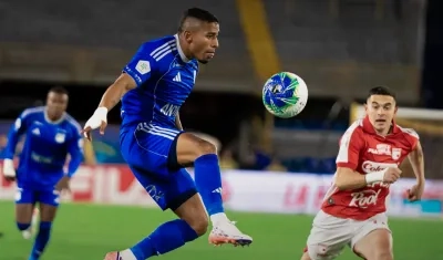 Jhomier Guerrero durante el partido contra Santa Fe.