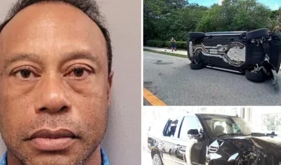 El golfista Tiger Woods y el automóvil accidentado.
