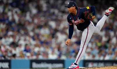El colombiano Didier Fuentes, lanzador de los Bravos de Atlanta. 