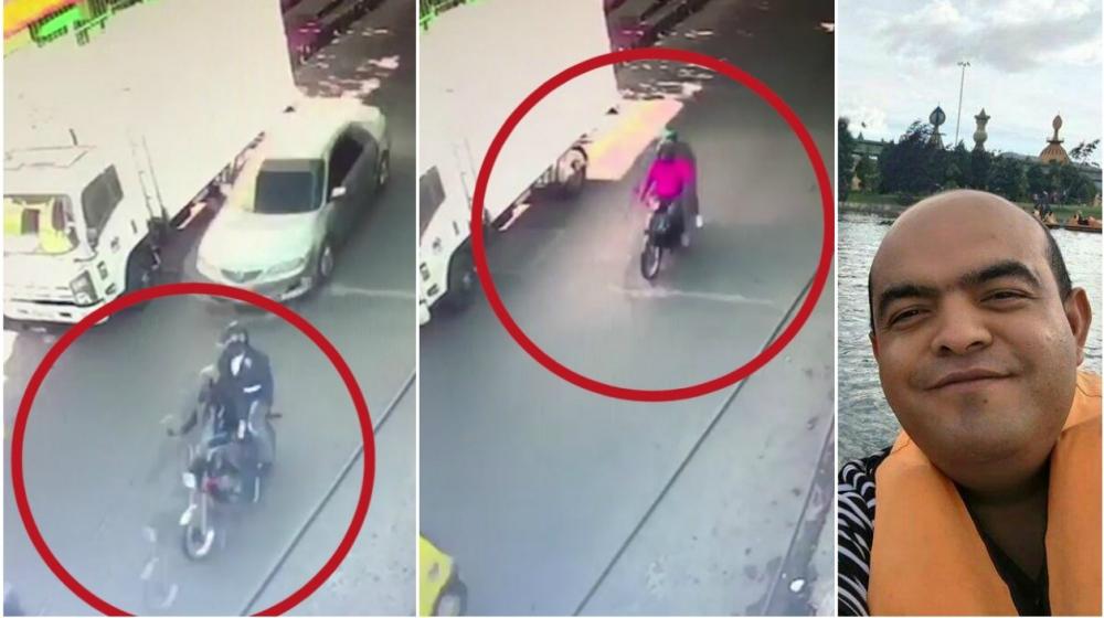 Los cuatro hombres en las dos motos durante la persecución y Moisés Coba Camargo.