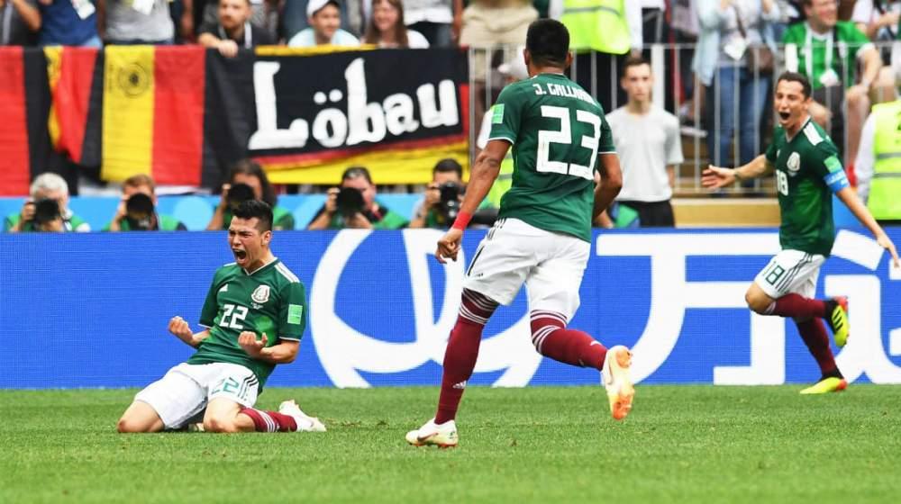 Hirving Lozano celebra el gol que le marcó a Alemania. 