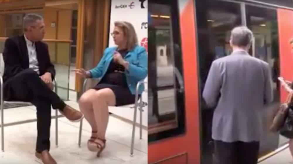 Jorge Cura con Ana María Moreno y usuarios del tren ligero.