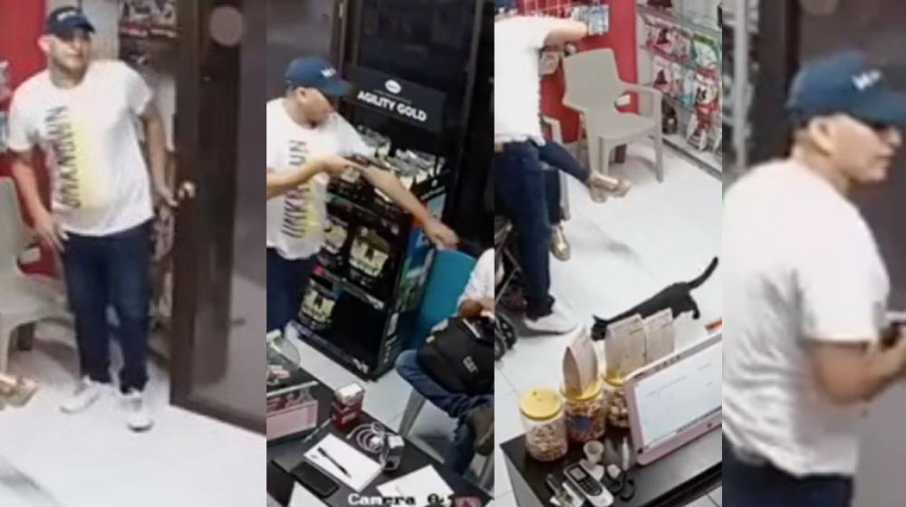 Delincuente entra a la veterinaria a atracar a quienes estaban en el lugar.
