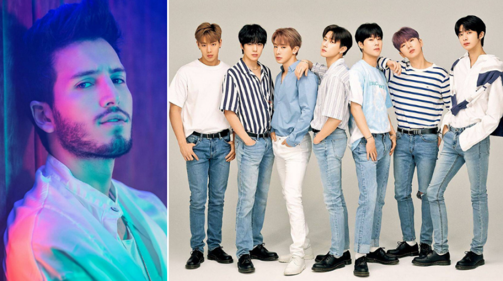 Sebastián Yatra y la banda Monsta X.