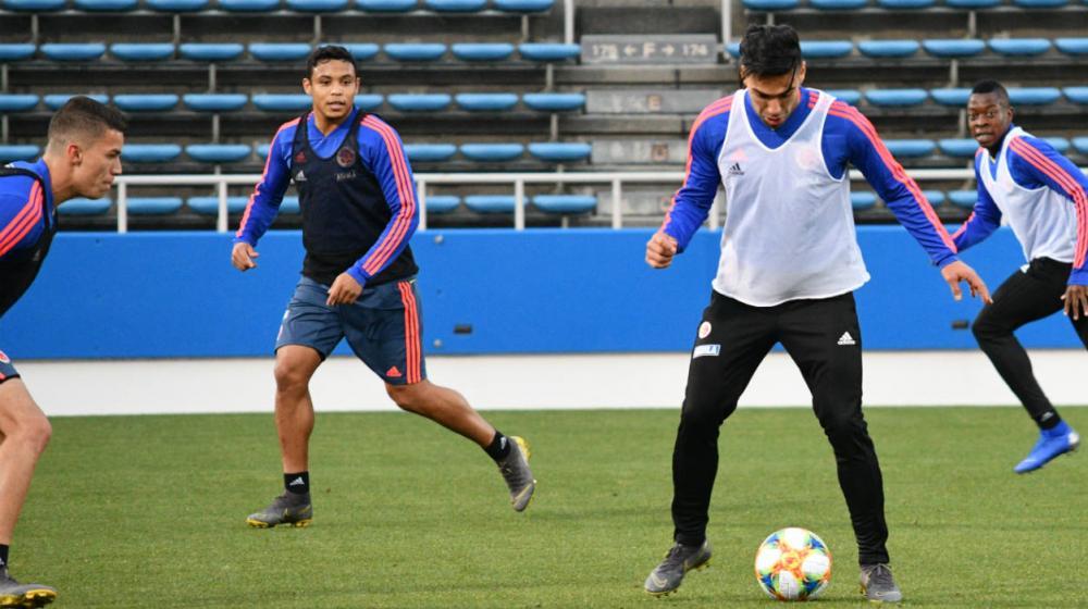 Falcao García y Luis Muriel durante un entrenamiento. 