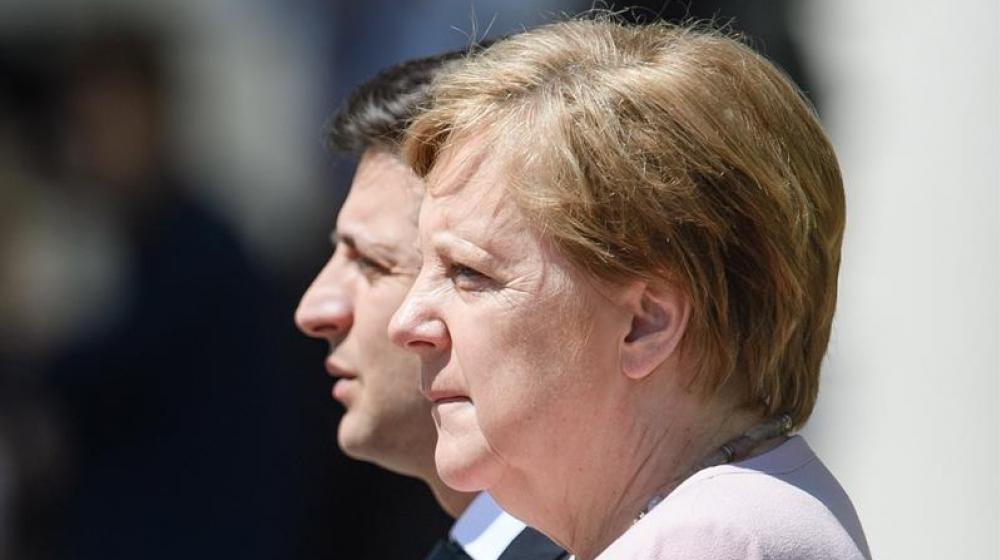 La canciller alemana, Angela Merkel (d), y el presidente de Ucrania, Volodymyr Zelensky.