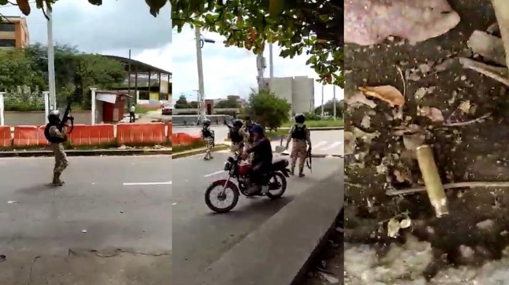 Momento en que el soldado disparó con su fusil.