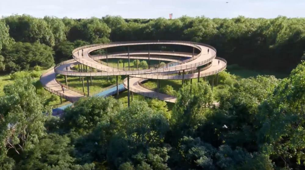 El sendero peatonal que tendrá el parque.