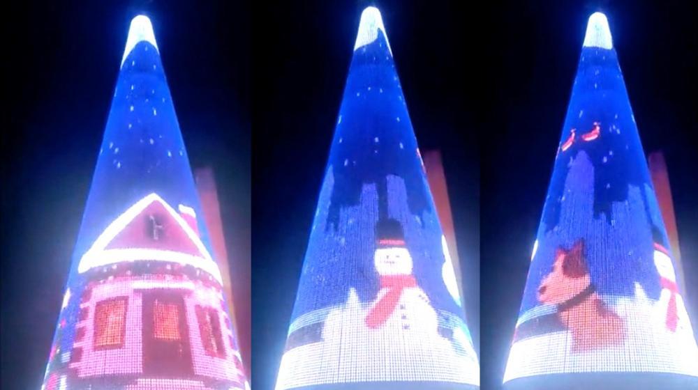Imágenes en el gigantesco árbol de Navidad.
