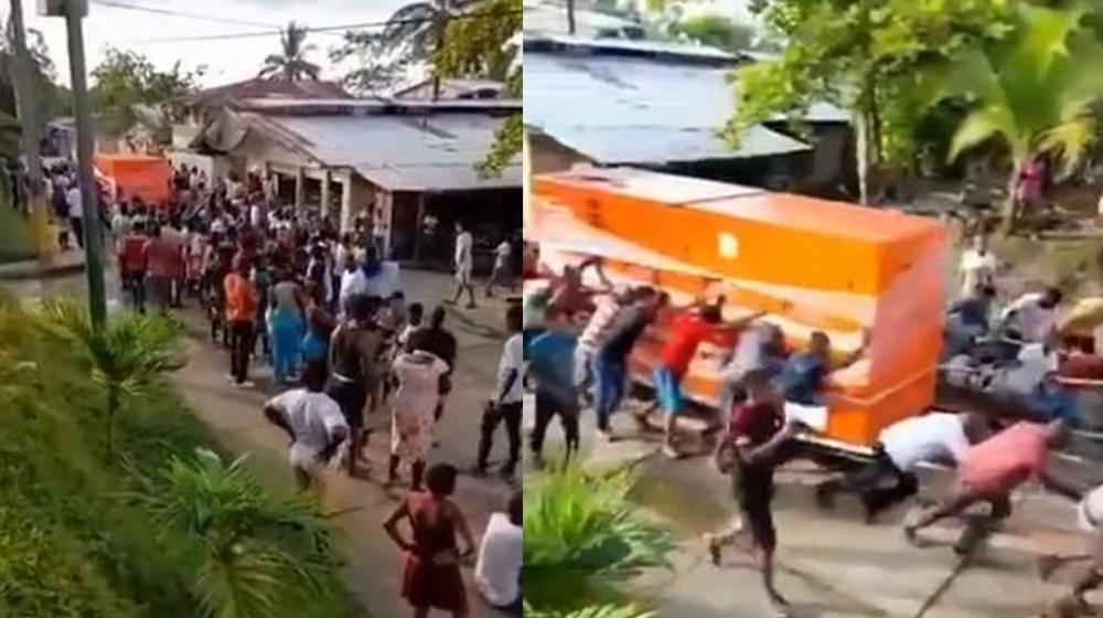 Un centenar de habitantes de Bojayá se unió para arrastrar gigante transformador.