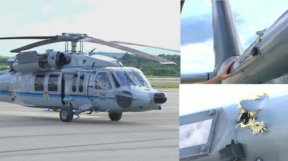 Una de los tiros que impactó en el helicóptero en el que viajaba el Presidente Iván Duque.