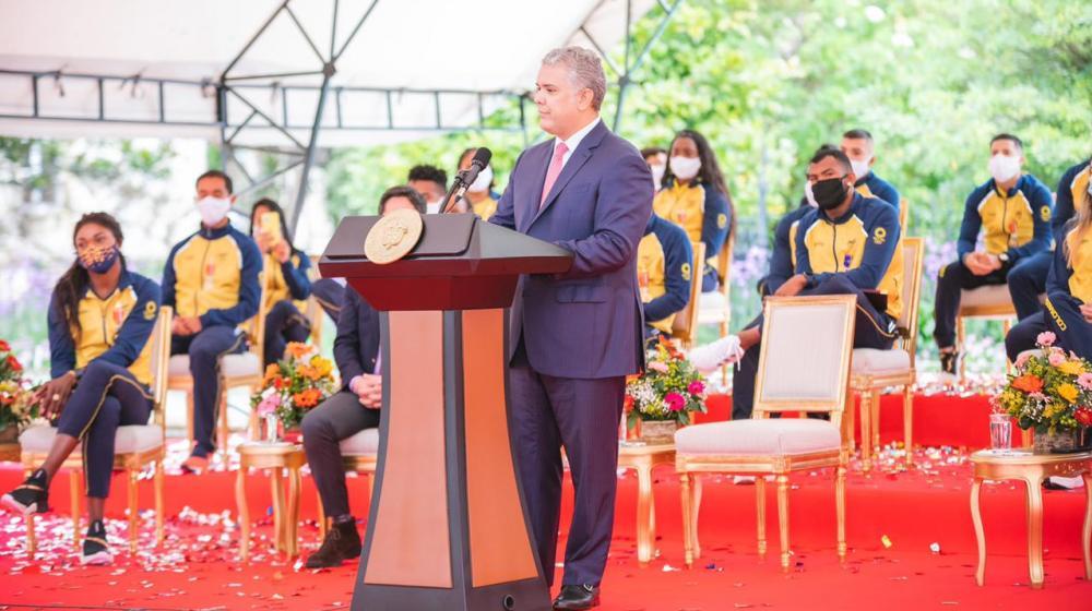 Iván Duque, presidente de Colombia, durante el acto. 