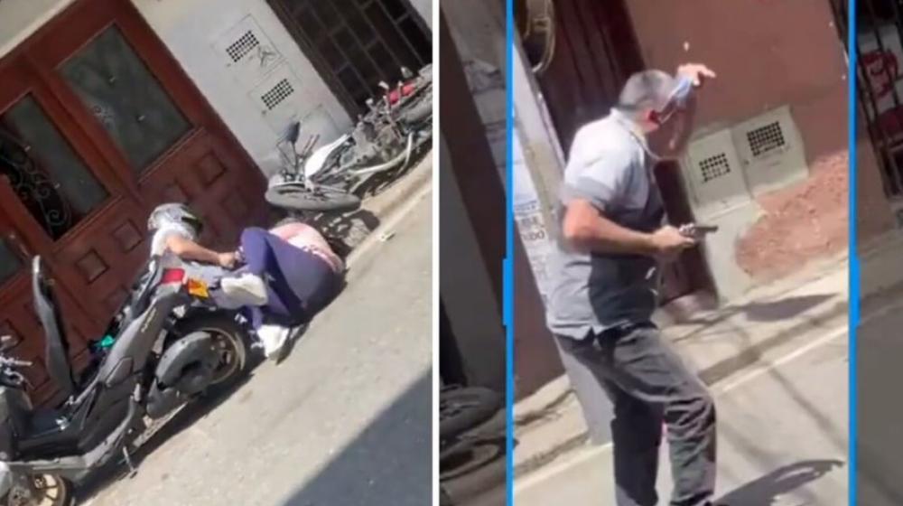 La mujer luchó por su bolso. En la otra foto el delincuente con el arma.