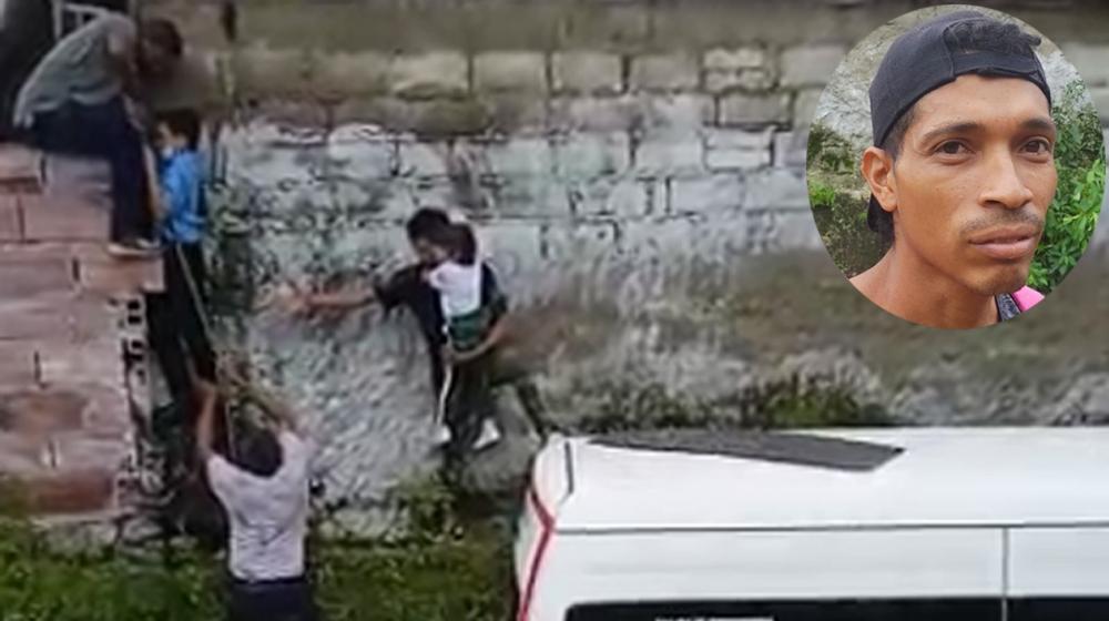 Momentos en que Brayan Manuel está en las faena del rescate 