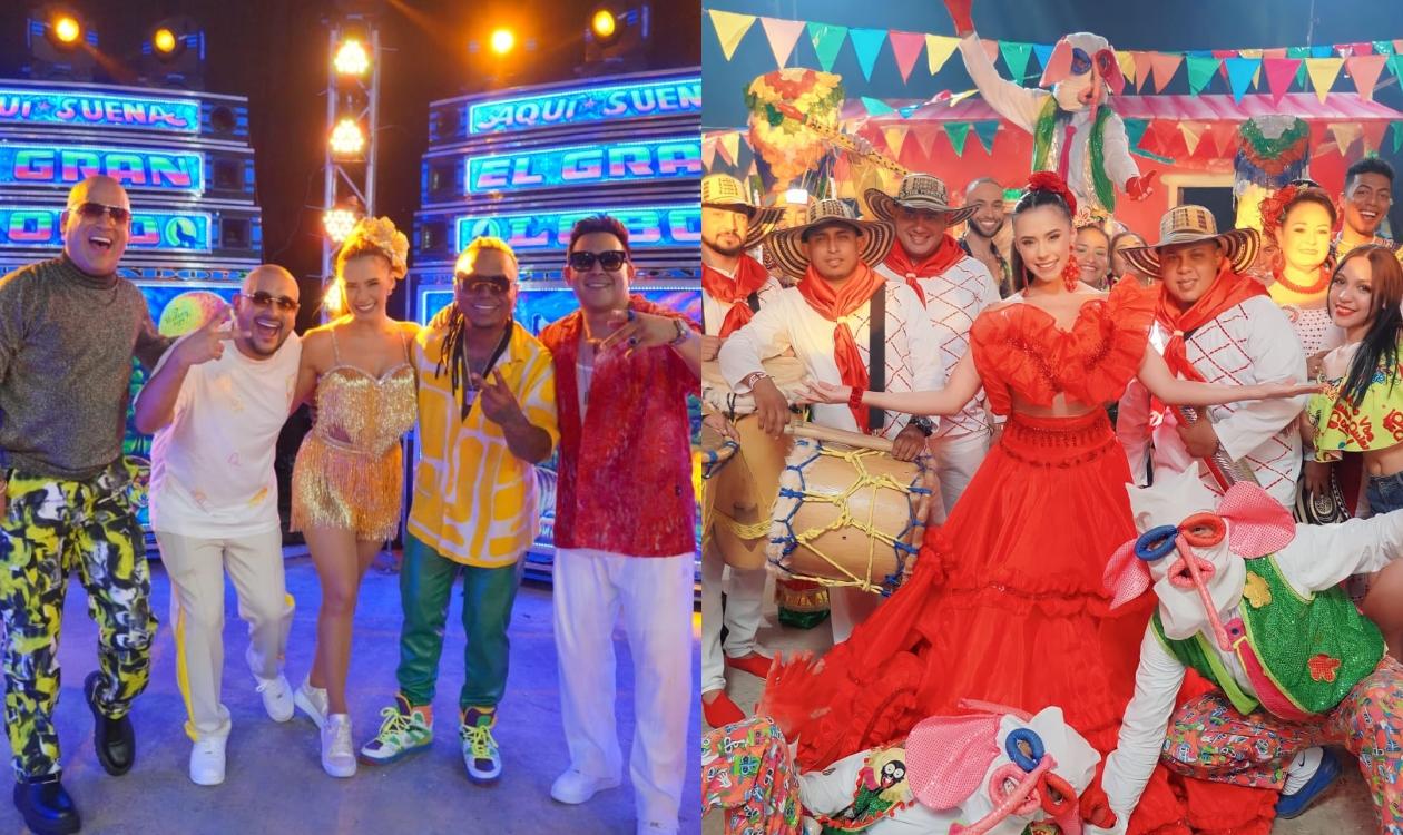 La Reina Natalia De Castro junto a los artistas en las grabaciones de la canción.