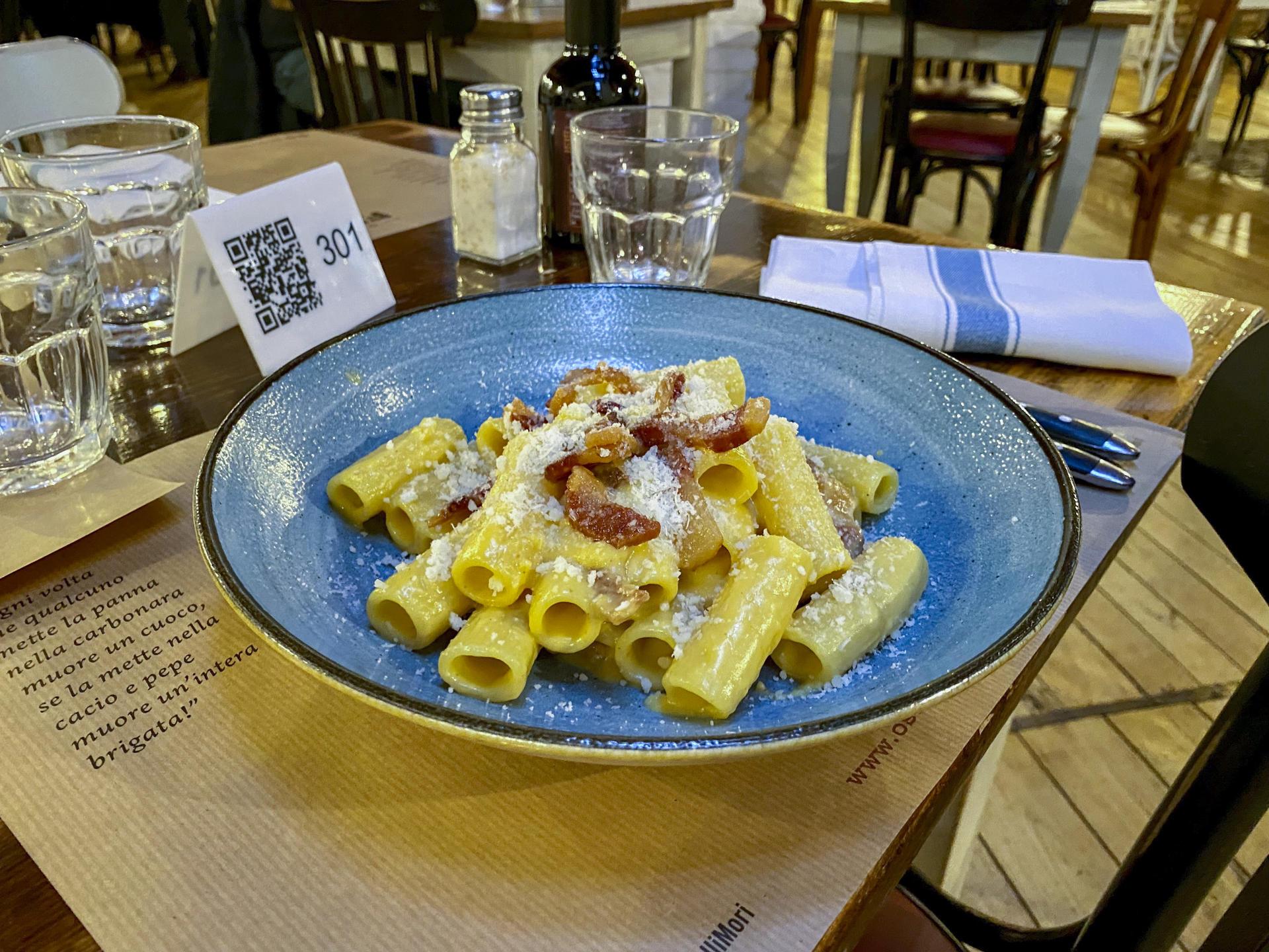 La tradicional pasta carbonara