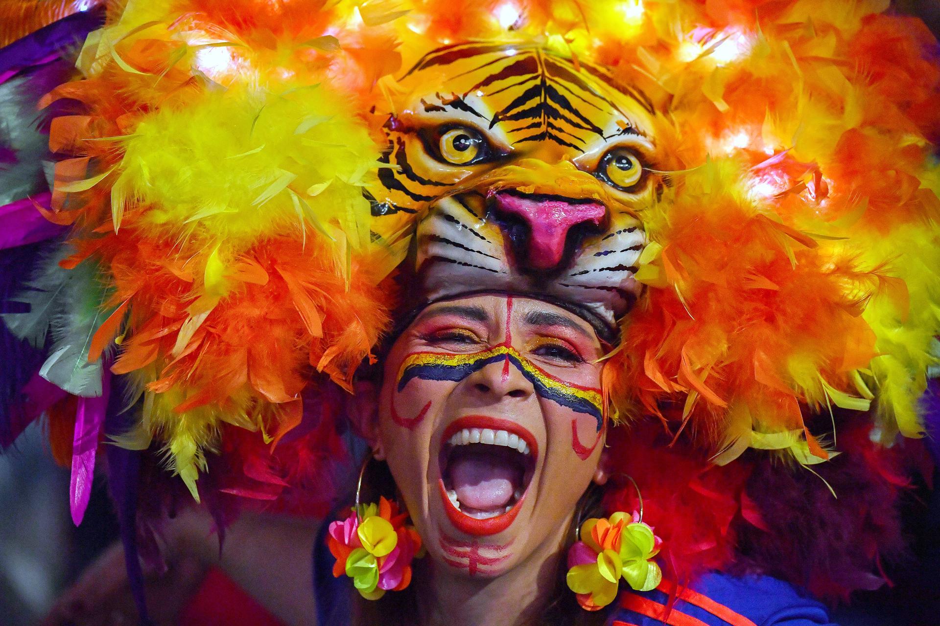 Mujer hincha de Colombia.