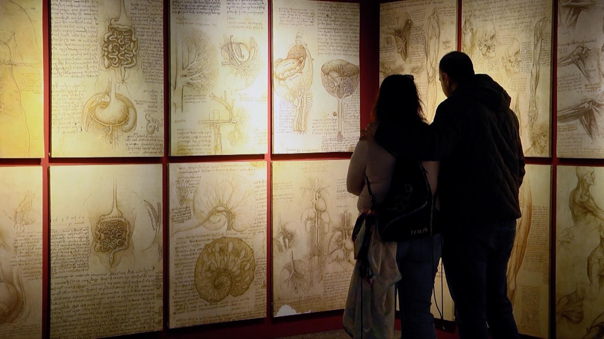 Visitantes disfrutan de la exposición inmersiva Leonardo da Vinci 500 años de genio.