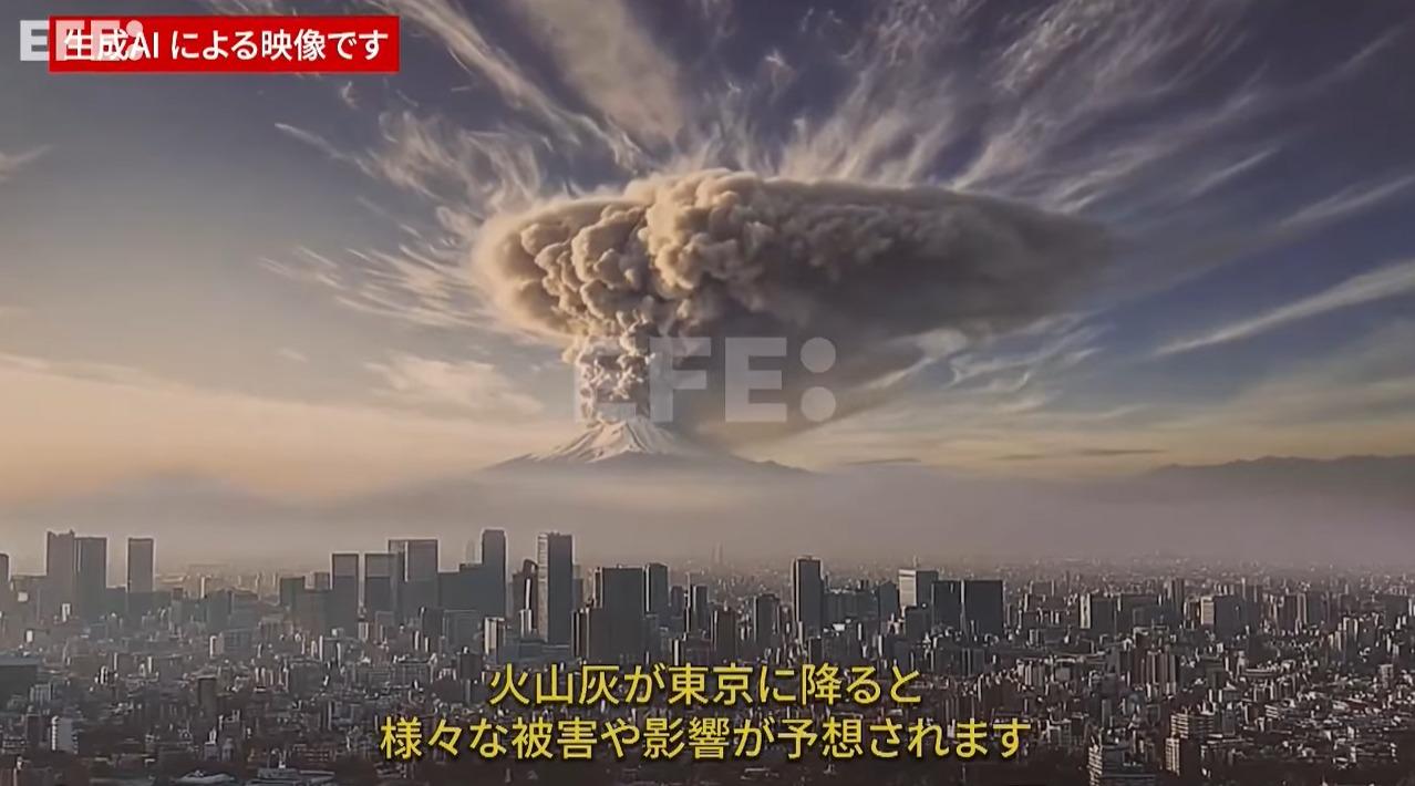 Erupción del Fuji simulado por IA.