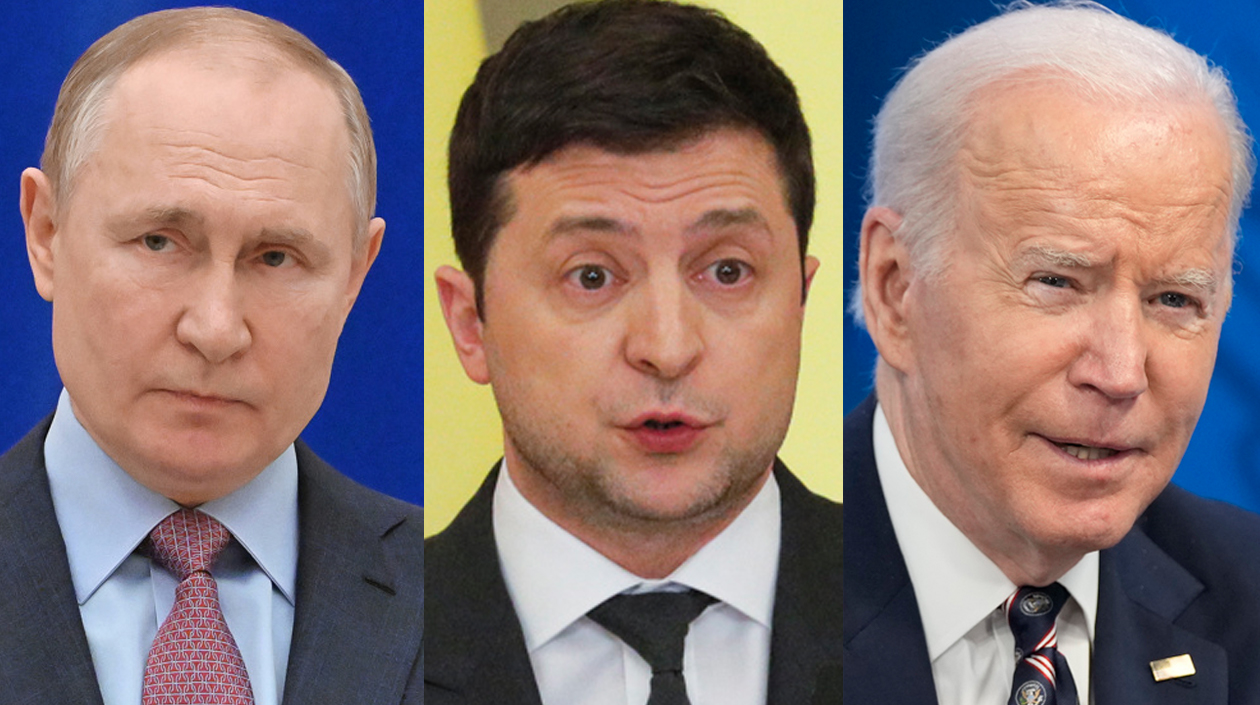 Vladimir Putin, Volodimir Zelenski y Joe Biden
